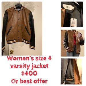 Coach leather varsity jacket. Black & brown NWT
